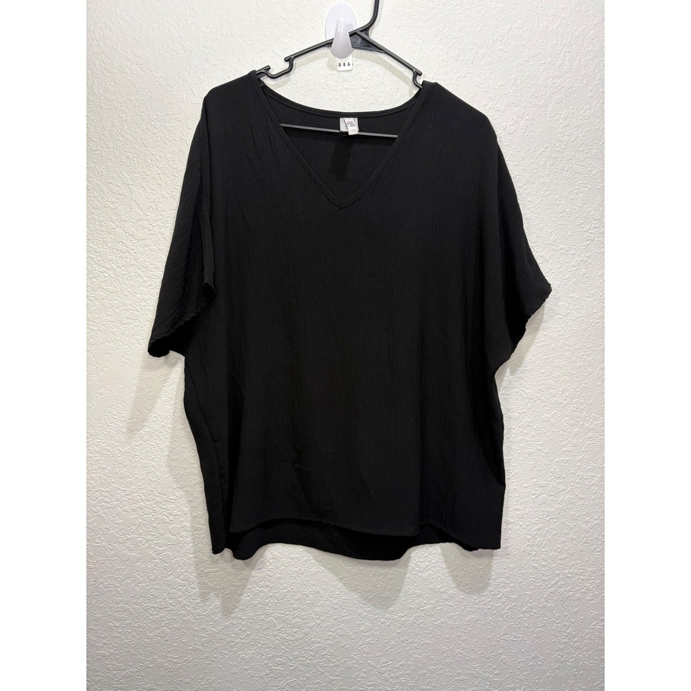 2 Hearts Women's Black V Neck Dolman Sleeve Oversized Blouse‎ Top Small